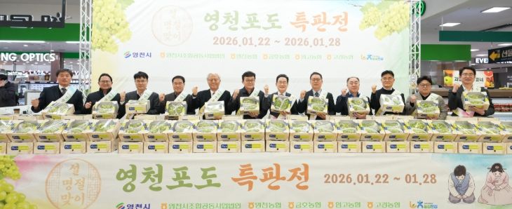 27일 시 관계자와 농협 관계자들이 하나로마트 양재점에 직접 방문해, 현장에서 영천포도 판촉활동을 펼치며 소비자 홍보에 나섰다.